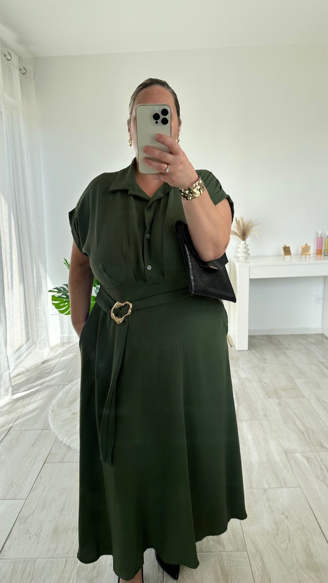 Robe longue fluide ceinturée Ines